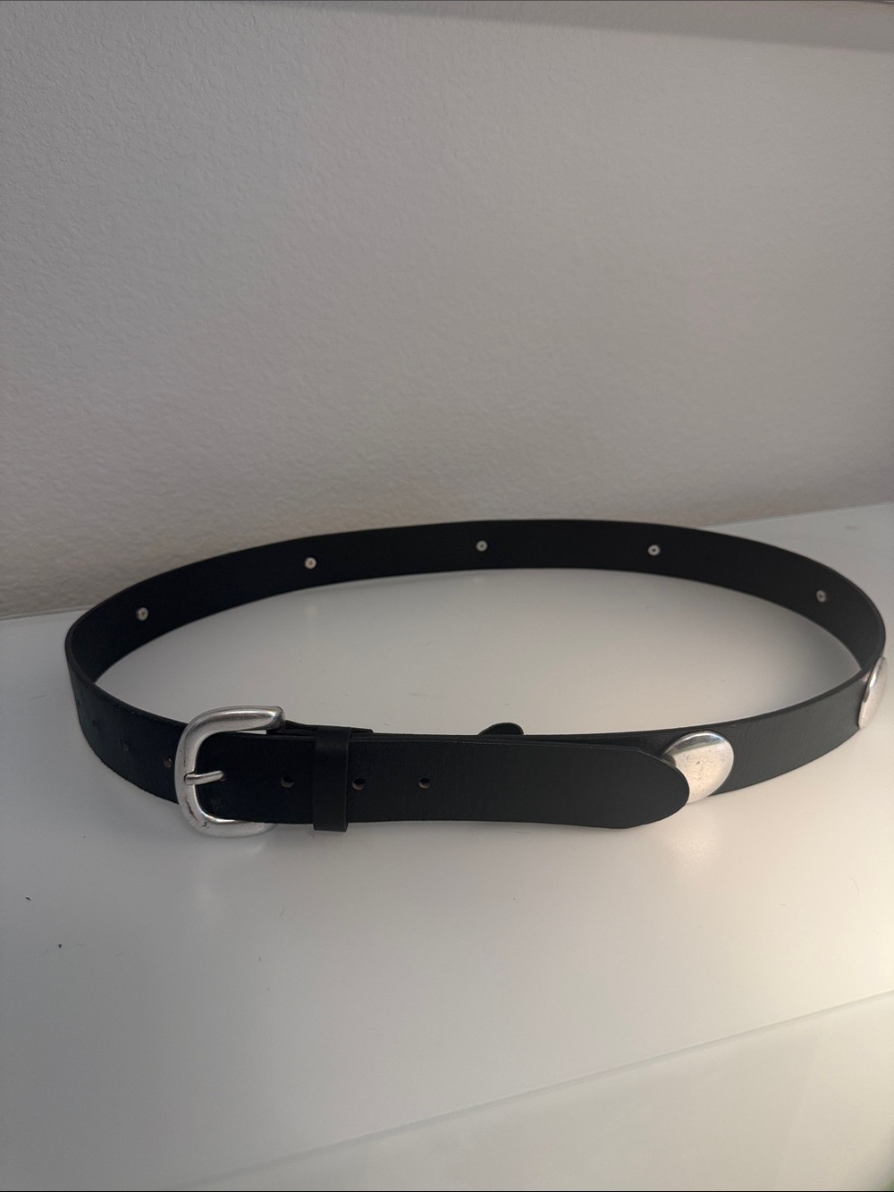 Free People Rhea Black Leather Studded Belt Size L/XL NWOT